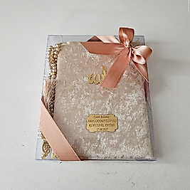 Taş Rengi Kurdeleli Kadife Set