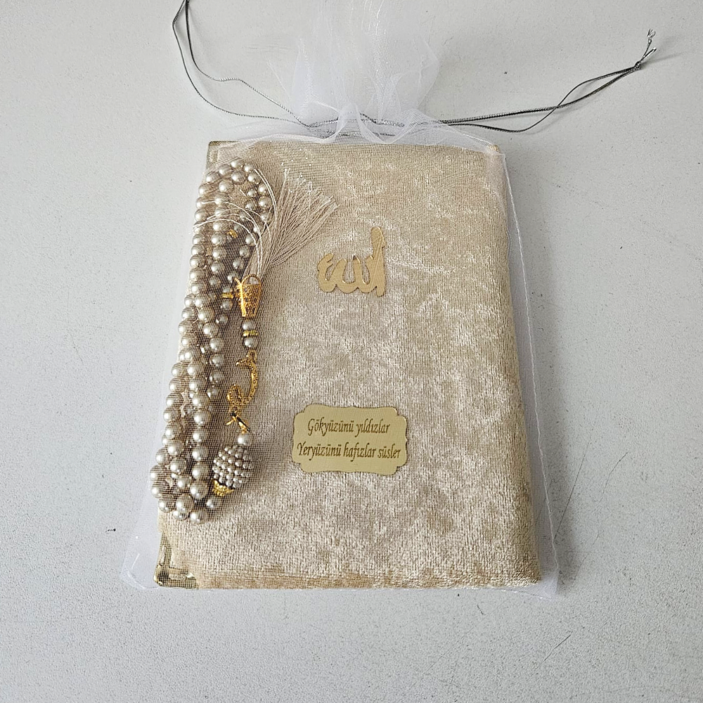 Gold Tül Keseli Kadife Set