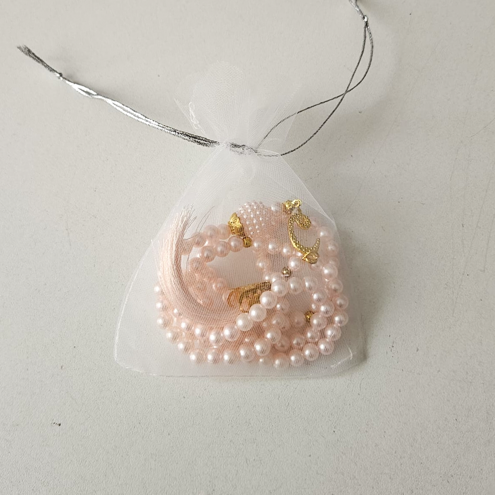Açık Pembe Tül Keseli Tesbih